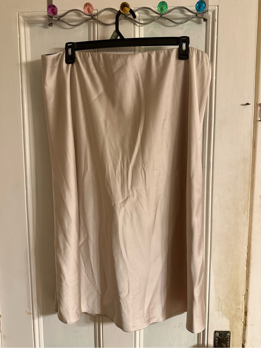 “The Drop” Midi Satin Slip Skirt in Soft Cream